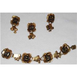 Vintage Sterling Silver Rose bracelet, earrings#2344743