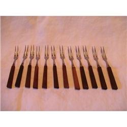 Cocktail Forks Stainless Japan Walnut Handles #2344748