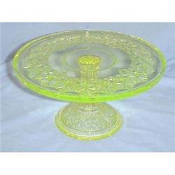 Cake Plate in Queens Pattern in Vaseline Glass #2344818