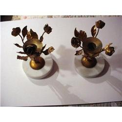 brass candleholders on marble base, pair #2344832