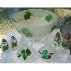 Hazel Atlas Gay Fad Hand Painted Ivy Salad Set #2345107