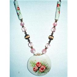 Necklace Porcelain Handpainted Signed Vintage #2345320