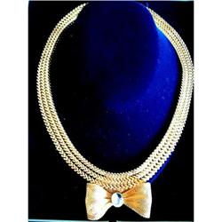 Necklace Goltone Mesh with Lucite Mirrored Cab #2345322