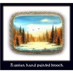 RUSSIAN HAND PAINTED SCENIC BROOCH CJ-17 #2345583