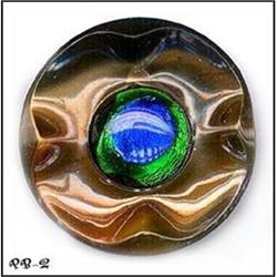 ANTIQUE 2pc 1-1/4  LARGE PEACOCK EYE BUTTON #2345602