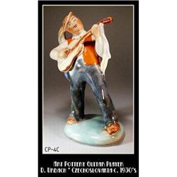 CZECH POTTERY LARGE GUITAR PLAYER D. URBACH #2345603