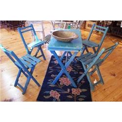 Reproduction Blue Wood Bistro Table Chairs Set #2346134