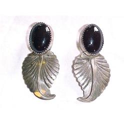 Taxco Sterling Onyx Leaf Earrings   #2347180