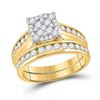 Image 2 : Diamond Cluster Matching Wedding Set 1-3/4 Cttw 14KT Yellow Gold