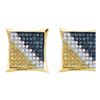 Image 1 : Round Blue Color Enhanced Diamond Square Kite Cluster Earrings 1/4 Cttw 10KT Yellow Gold