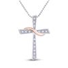 Image 1 : Round Diamond Cross Pendant 1/20 Cttw 10KT Two-tone Gold