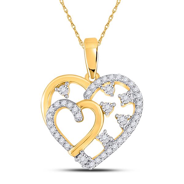 Round Diamond Heart Pendant 1/6 Cttw 14KT Yellow Gold