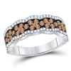 Round Brown Diamond Fashion Band Ring 1 Cttw 14KT White Gold