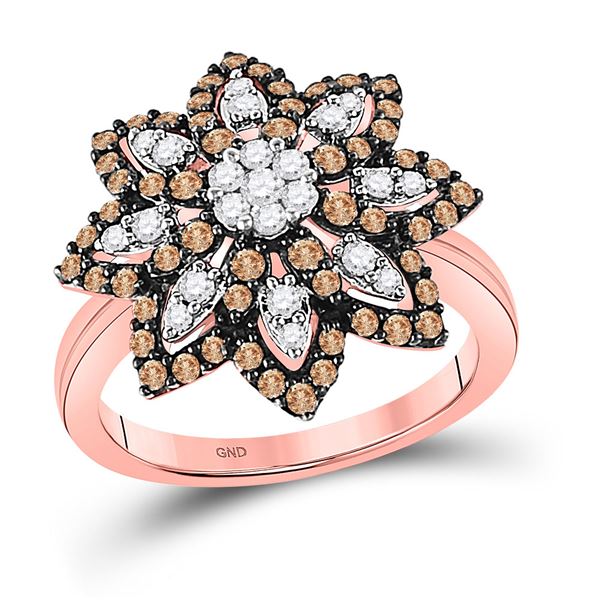 Round Brown Diamond Flower Cluster Ring 1 Cttw 10KT Rose Gold