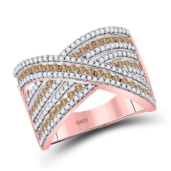 Round Brown Diamond Crossover Ring 1 Cttw 10KT Rose Gold