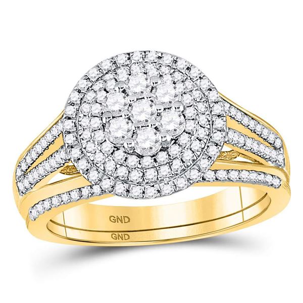 Diamond Cluster Bridal Wedding Ring Band Set 7/8 Cttw 10KT Yellow Gold