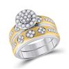 Image 2 : Diamond Cluster Matching Wedding Set 1 Cttw 14KT Two-tone Gold