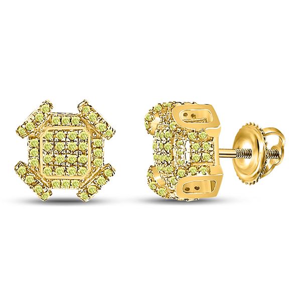 Round Yellow Diamond Square Earrings 3/8 Cttw 10KT Yellow Gold