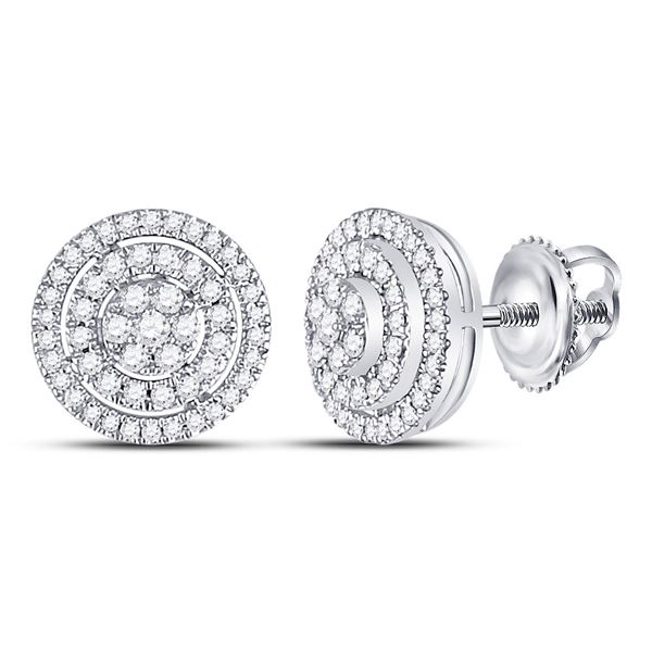 Round Diamond Concentric Circle Cluster Earrings 1/2 Cttw 10KT White Gold