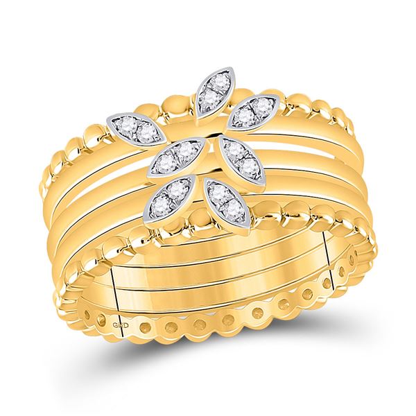 Round Diamond 5-Piece Leaf Stackable Band Ring Set 1/10 Cttw 14KT Yellow Gold