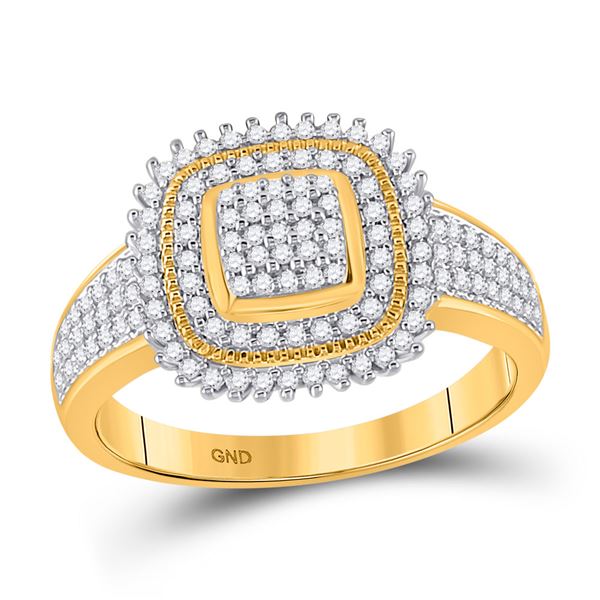 Round Diamond Square Cluster Ring 1/4 Cttw 10KT Yellow Gold