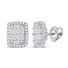 Image 1 : Baguette Diamond Rectangle Cluster Earrings 1 Cttw 14KT White Gold