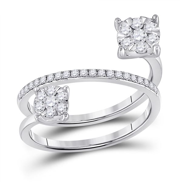 Round Diamond Spiral Cluster Ring 1/2 Cttw 14KT White Gold