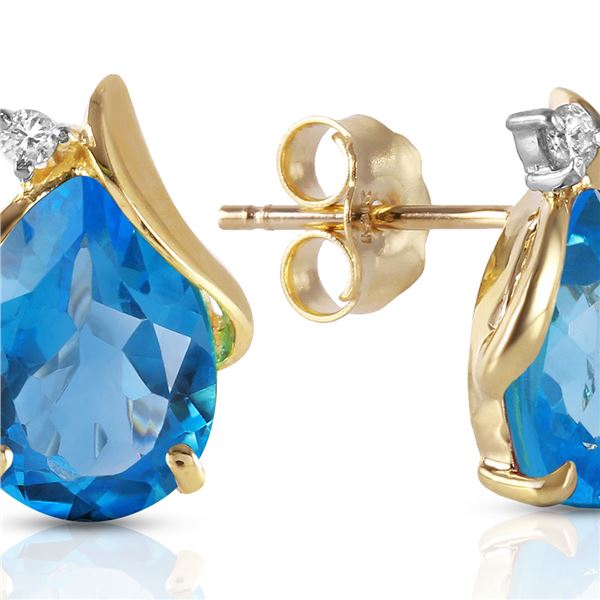 Genuine 5.06 ctw Blue Topaz & Diamond Earrings 14KT Yellow Gold - REF-46P7H