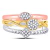 Image 2 : Round Diamond 3-Piece Stackable Band Ring Set 1/6 Cttw 10KT Tri-Tone Gold