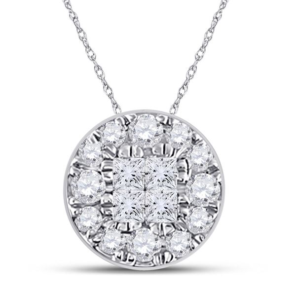 Princess Diamond Fashion Cluster Pendant 1/4 Cttw 14KT White Gold