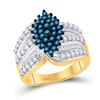 Image 1 : Round Blue Color Enhanced Diamond Elevated Oval Cluster Ring 1 Cttw 10KT Yellow Gold