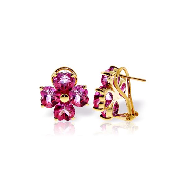 Genuine 7.6 ctw Pink Topaz Earrings 14KT Yellow Gold - REF-82W9Y