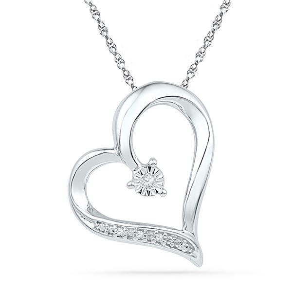 Round Diamond Heart Pendant .01 Cttw 10KT White Gold