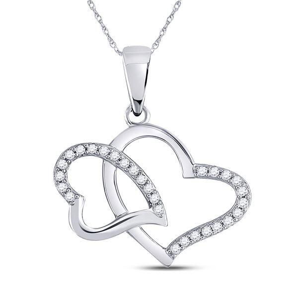 Round Diamond Double Heart Pendant 1/6 Cttw 10KT White Gold