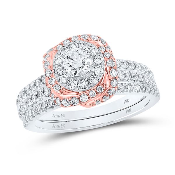 Diamond Bridal Wedding Ring Band Set 1 Cttw 14KT Two-tone Gold