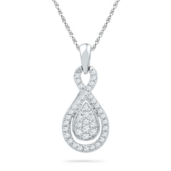 Round Diamond Teardrop Cluster Pendant 1/3 Cttw 10KT White Gold