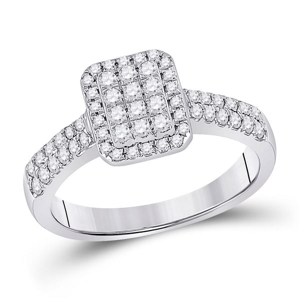 Round Diamond Rectangle Cluster Ring 1/2 Cttw 14KT White Gold