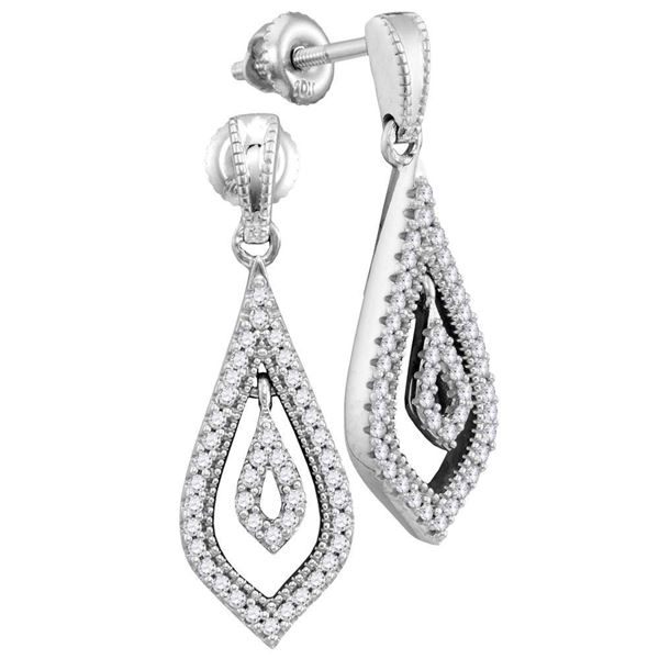 Round Diamond Teardrop Dangle Earrings 1/4 Cttw 10KT White Gold
