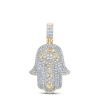 Image 1 : Round Diamond Hamsa Hand Charm Pendant 1-1/2 Cttw 10KT Yellow Gold