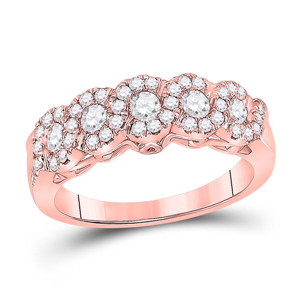 Round Diamond 5-Stone Band Ring 3/4 Cttw 14KT Rose Gold