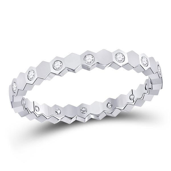 Round Diamond Machine-Set Band Ring 1/8 Cttw 14KT White Gold