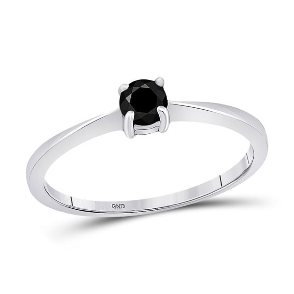 Black Color Enhanced Diamond Solitaire Bridal Wedding Ring 1/4 Cttw 10KT White Gold