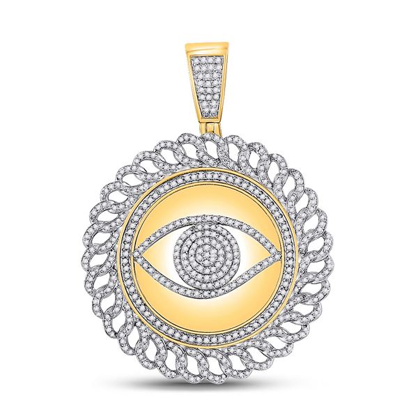 Round Diamond All Seeing Eye Circle Charm Pendant 1-3/4 Cttw 10KT Yellow Gold