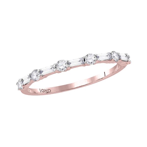 Round Baguette Diamond Stackable Band Ring 3/8 Cttw 10KT Rose Gold