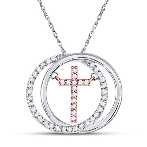 Round Diamond Circle Cross Pendant 1/5 Cttw 10KT Two-tone Gold