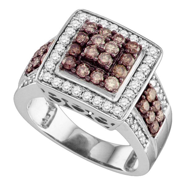 Round Brown Diamond Square Cluster Ring 1-1/2 Cttw 10KT White Gold