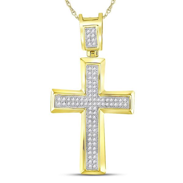 Round Diamond Cross Charm Pendant 1/6 Cttw 10KT Yellow Gold