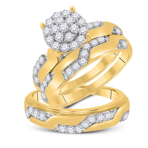 Diamond Cluster Matching Wedding Set 1 Cttw 10KT Yellow Gold
