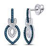 Image 1 : Round Blue Color Enhanced Diamond Dangle Earrings 1/3 Cttw 10KT White Gold