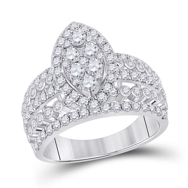 Round Diamond Marquise-shape Cluster Ring 1-3/4 Cttw 14KT White Gold